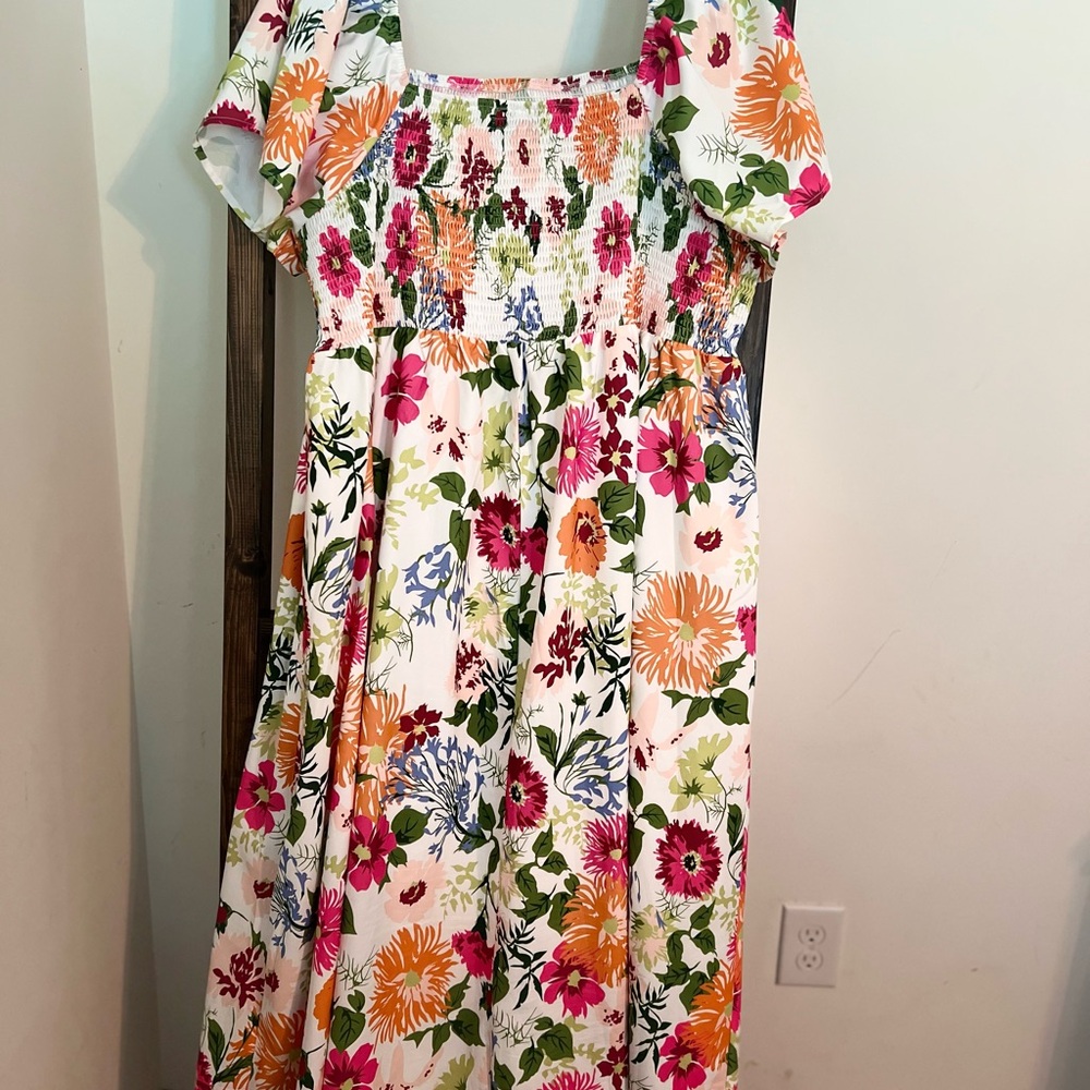 BloomChic Floral Kids Dress - White, Orange, Pink, Green